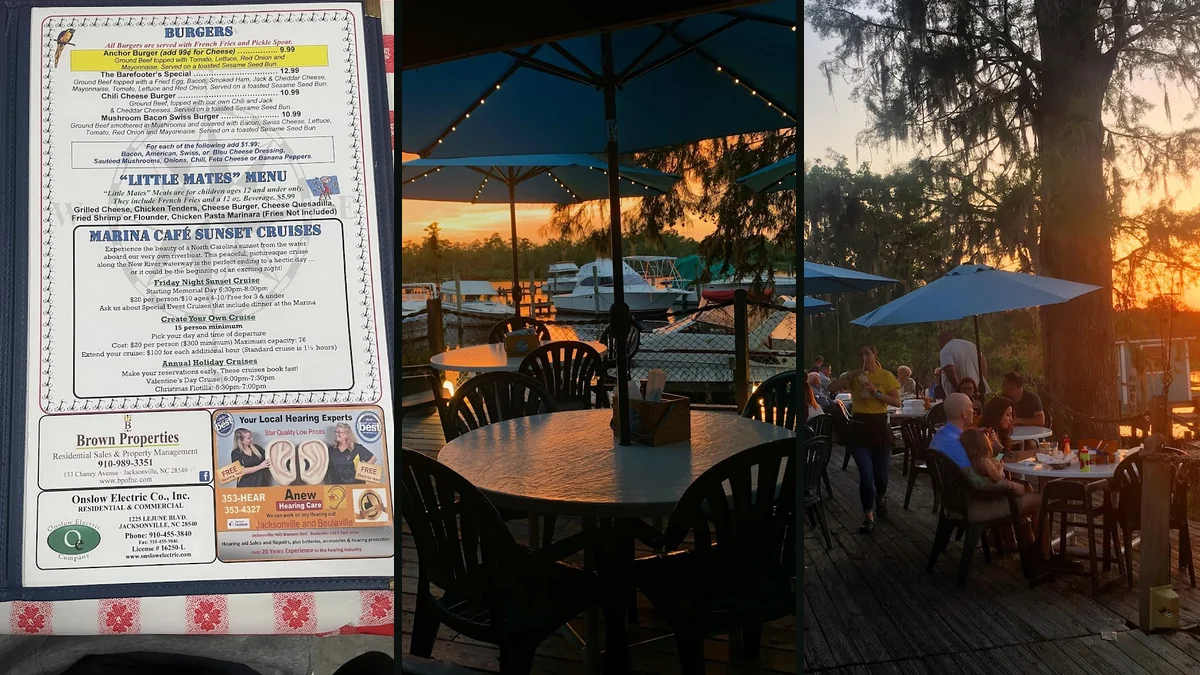 American dishes served near the river.
